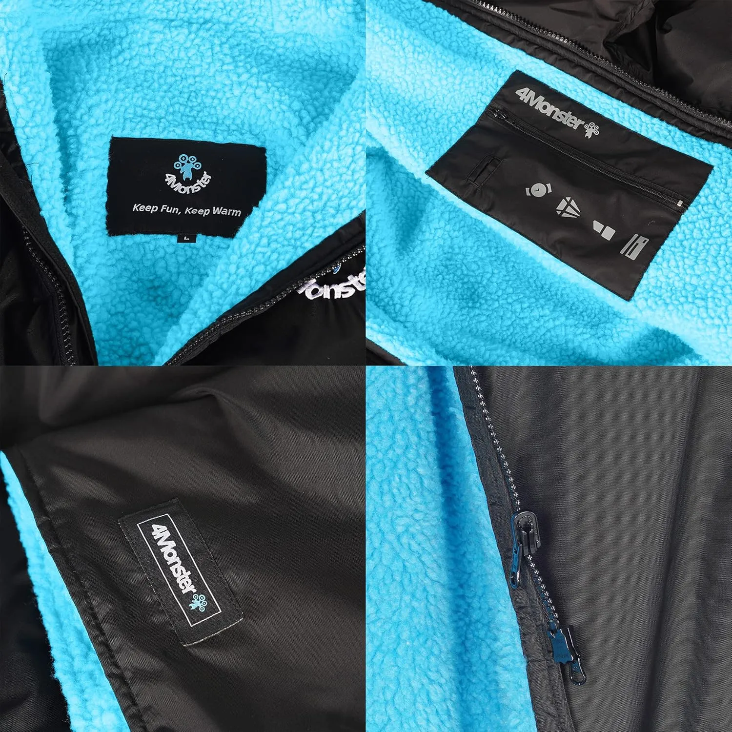 4Monster Swim Parka with Hood,Quick-dry Wetsuit Changing Robe Waterproof,Warm Coat Surf Poncho for Water Sport, Beach&Pool