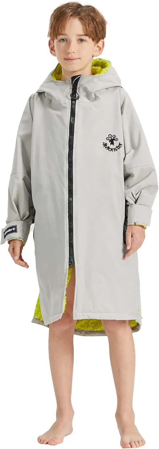 4Monster Swim Parka with Hood,Quick-dry Wetsuit Changing Robe Waterproof,Warm Coat Surf Poncho for Water Sport, Beach&Pool