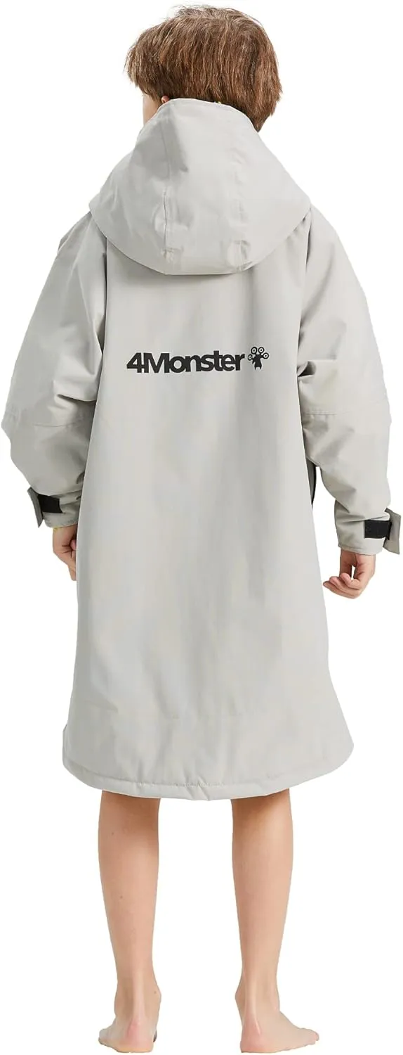 4Monster Swim Parka with Hood,Quick-dry Wetsuit Changing Robe Waterproof,Warm Coat Surf Poncho for Water Sport, Beach&Pool