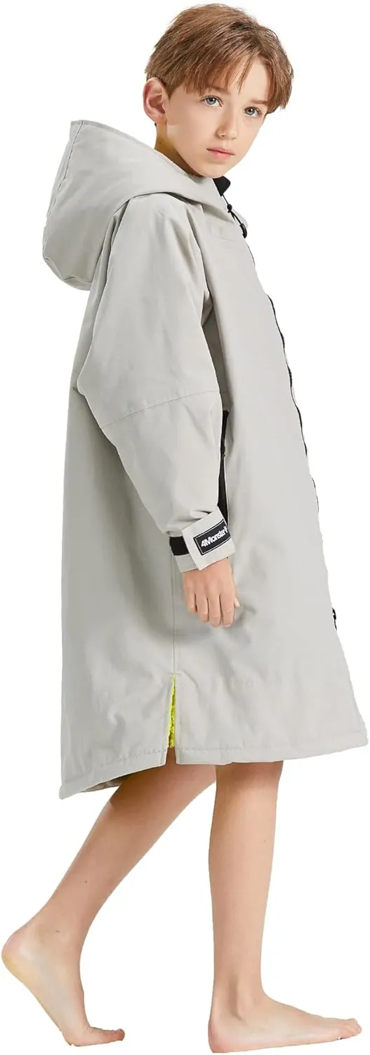 4Monster Swim Parka with Hood,Quick-dry Wetsuit Changing Robe Waterproof,Warm Coat Surf Poncho for Water Sport, Beach&Pool