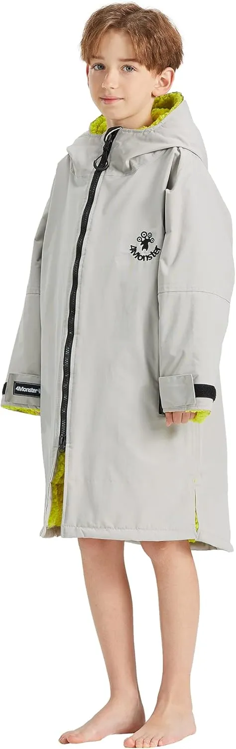4Monster Swim Parka with Hood,Quick-dry Wetsuit Changing Robe Waterproof,Warm Coat Surf Poncho for Water Sport, Beach&Pool