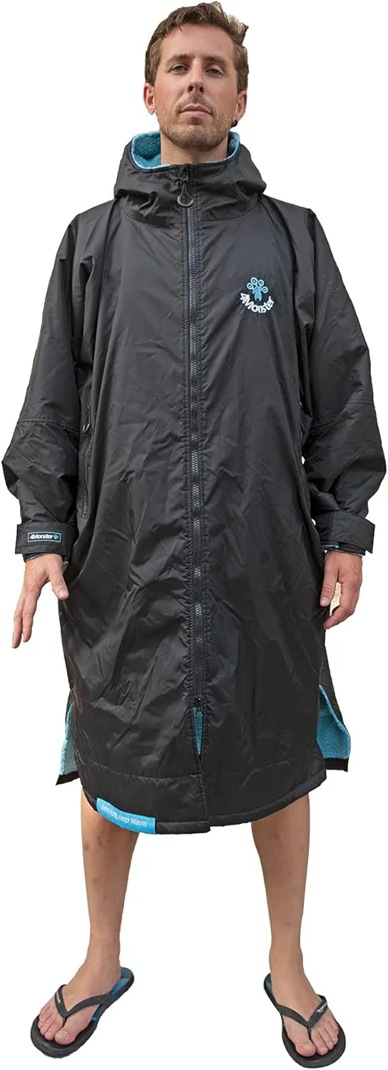 4Monster Swim Parka with Hood,Quick-dry Wetsuit Changing Robe Waterproof,Warm Coat Surf Poncho for Water Sport, Beach&Pool
