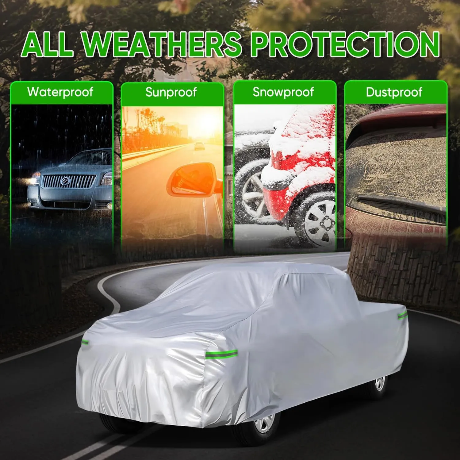 5-Layer All-Weather Waterproof Light-Weight Car Cover for Toyota Tundra.Full Car Cover Outdoor Sun Rain Snow Hail Protection,Fit for Pick-up Truck (Silver Tundra Hybrid 2022-2025)