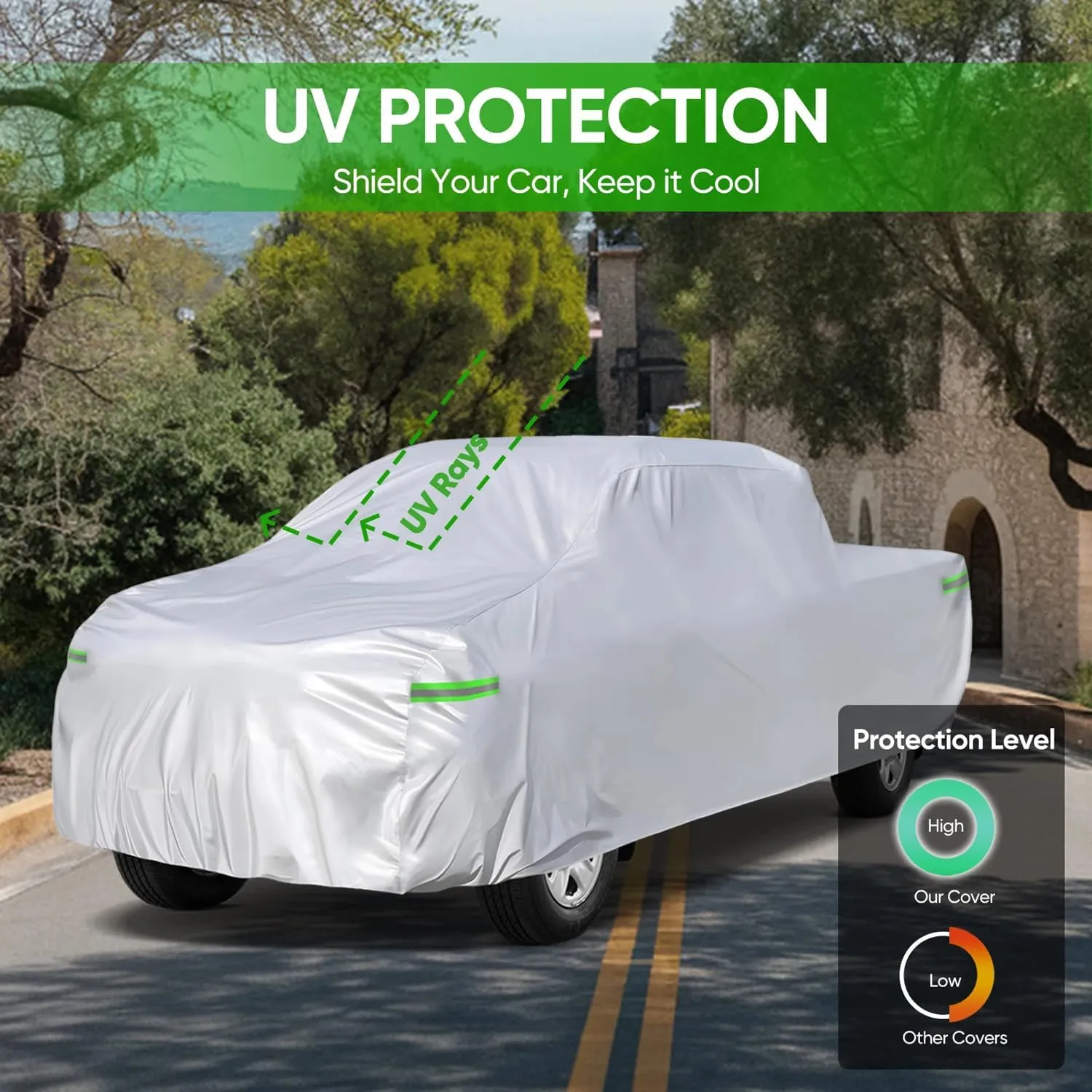 5-Layer All-Weather Waterproof Light-Weight Car Cover for Toyota Tundra.Full Car Cover Outdoor Sun Rain Snow Hail Protection,Fit for Pick-up Truck (Silver Tundra Hybrid 2022-2025)