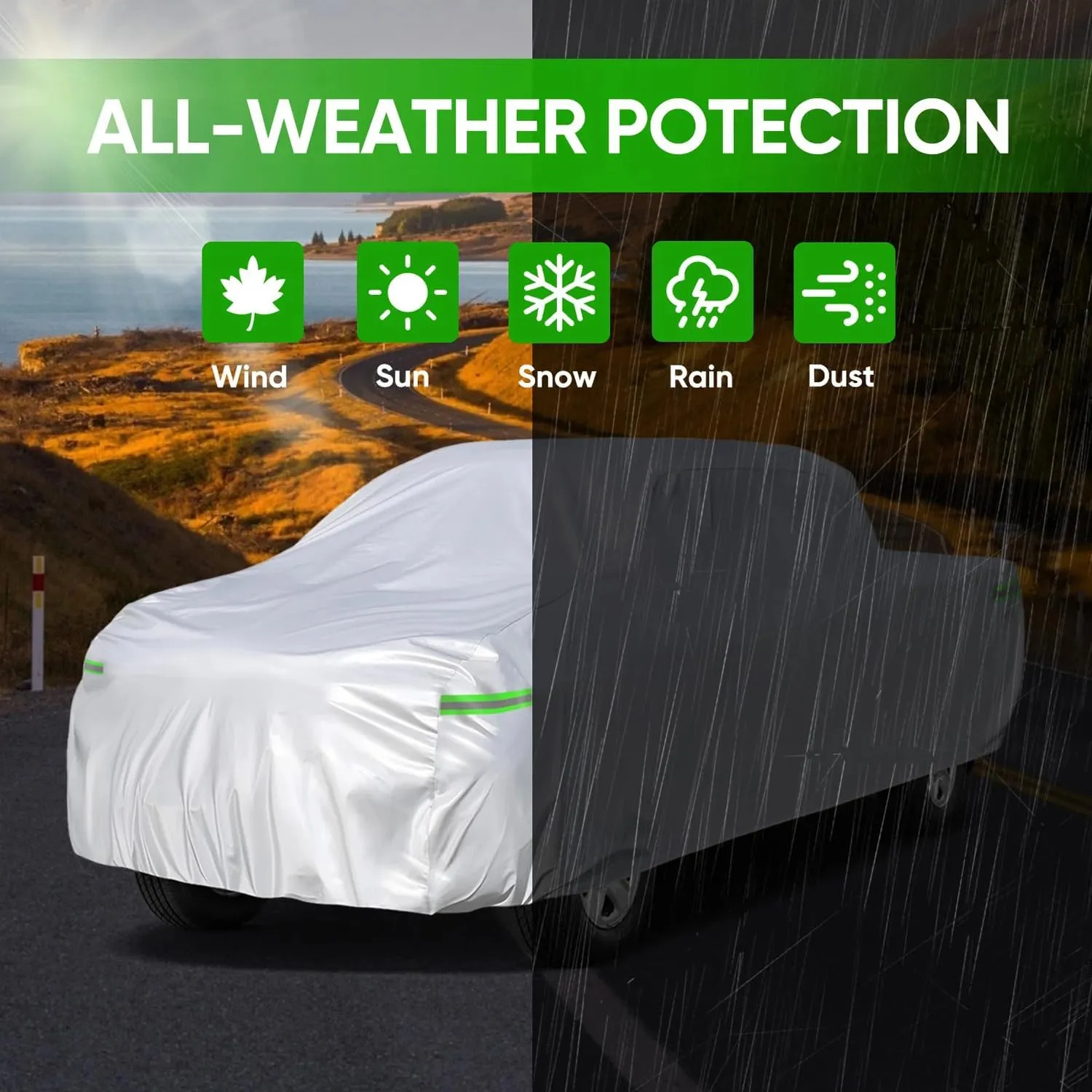 5-Layer All-Weather Waterproof Light-Weight Car Cover for Toyota Tundra.Full Car Cover Outdoor Sun Rain Snow Hail Protection,Fit for Pick-up Truck (Silver Tundra Hybrid 2022-2025)