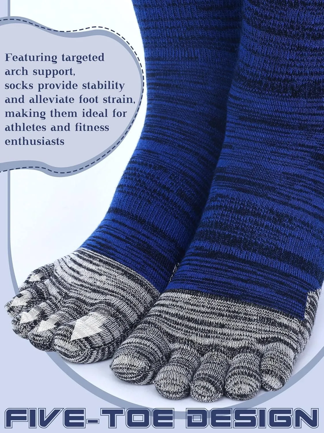 6 Pairs Women Toe Socks Cotton Crew Breathable Socks with Toes for Women Men Athletic Running