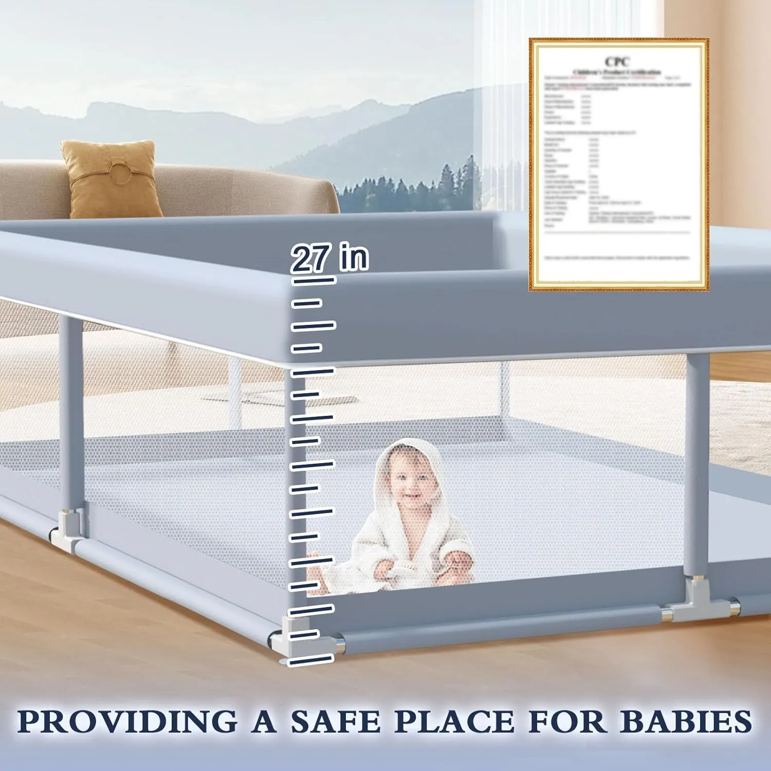 65 x 50 Inch Baby Playpen, Playpen for Babies and Toddlers, Baby Play Pen Playard for Indoor & Outdoor Active Center Game Fence, with Skin-Friendly Fabric and Soft Breathable Mesh, Grey