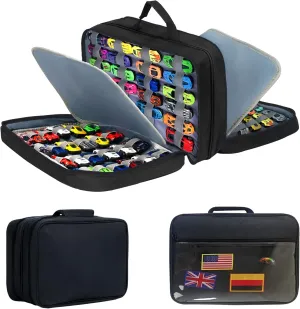 96 Cars Storage Bag Compatible with Toy Cars,Hot Wheels Carrying Case,Matchbox Cars Storage,Carrying Case for Hot Wheels/Matchbox Cars/Mini Toys/Small Dolls(Bag Only)(Black 96)