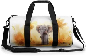 A Friendly Asian Elephant Cub Travel Gym Bag for Women Men Happy Cylindrical Duffle Bag Sport Workout Bag with Shoulder Strap