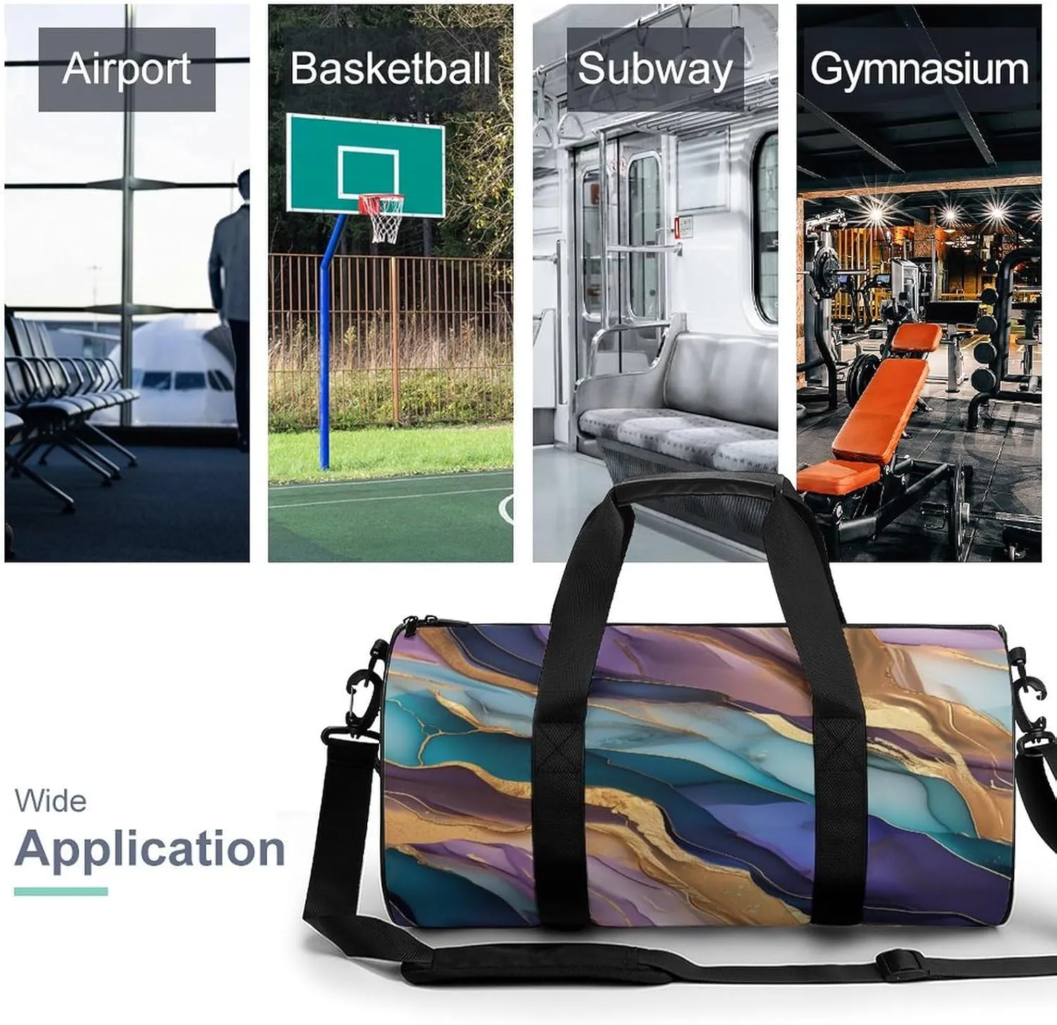 Abstract Colorful Agate Pattern Travel Gym Bag for Women Men Cylindrical Duffle Bag Sport Workout Bag with Shoulder Strap