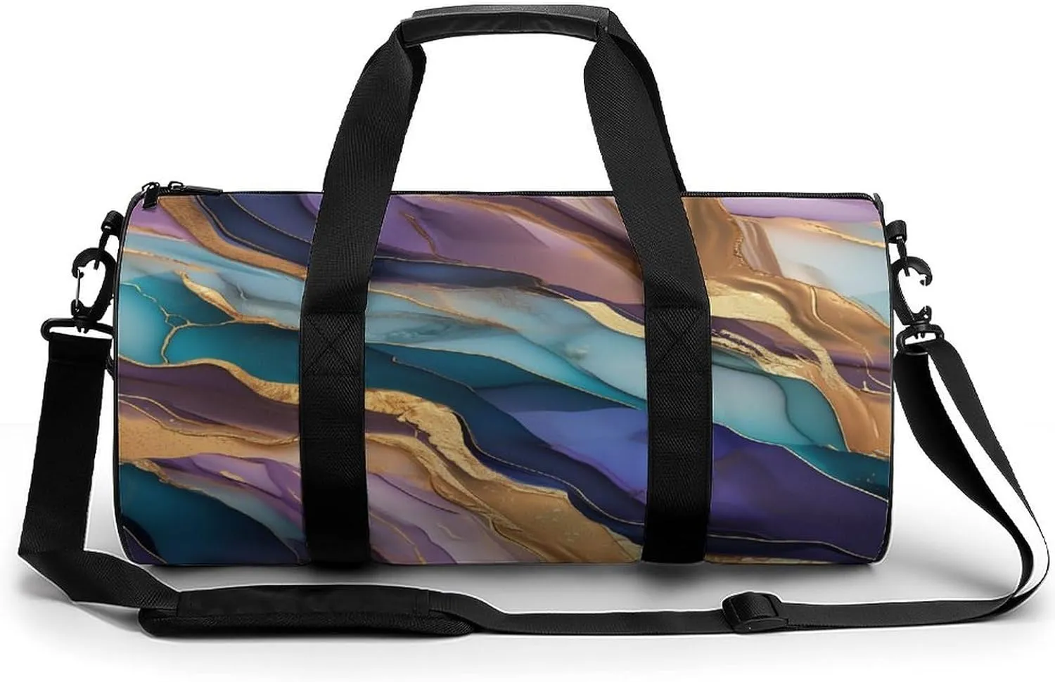 Abstract Colorful Agate Pattern Travel Gym Bag for Women Men Cylindrical Duffle Bag Sport Workout Bag with Shoulder Strap