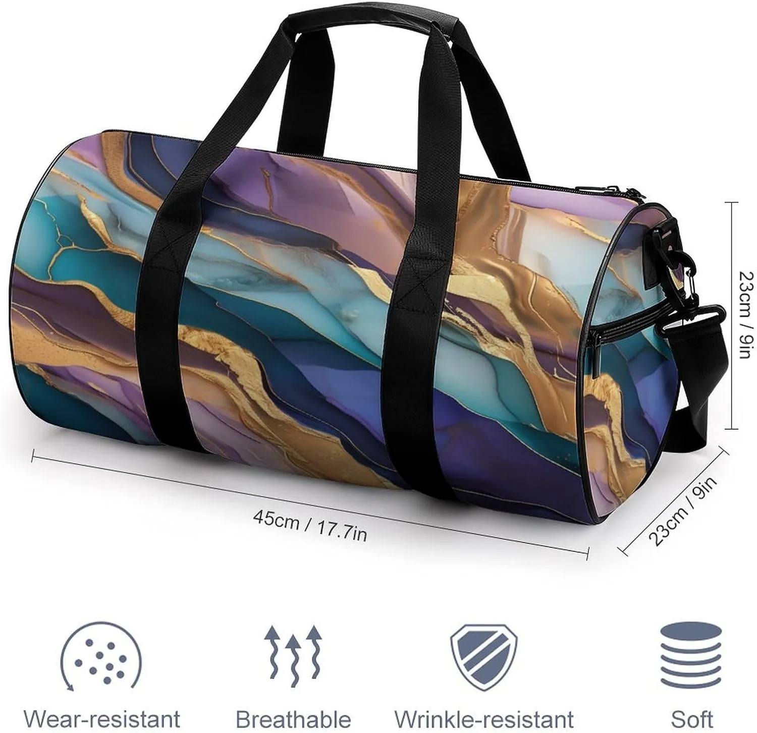 Abstract Colorful Agate Pattern Travel Gym Bag for Women Men Cylindrical Duffle Bag Sport Workout Bag with Shoulder Strap