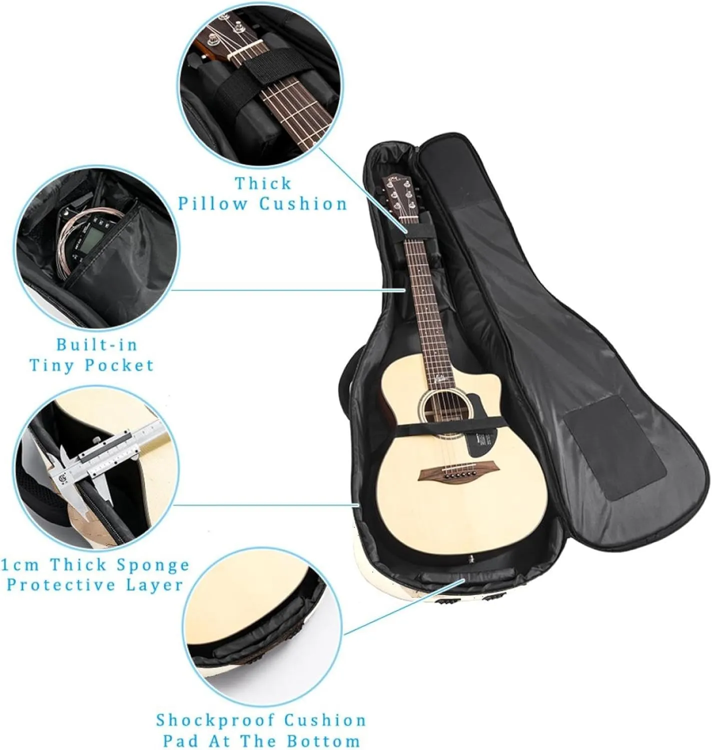 Acoustic Guitar Bag 1 cm Thick Padding, Waterproof Oxford Cloth Guitar Bag Backpack for 40-42 Inch Electric Bass Classical Guitars, Vintage Leaves