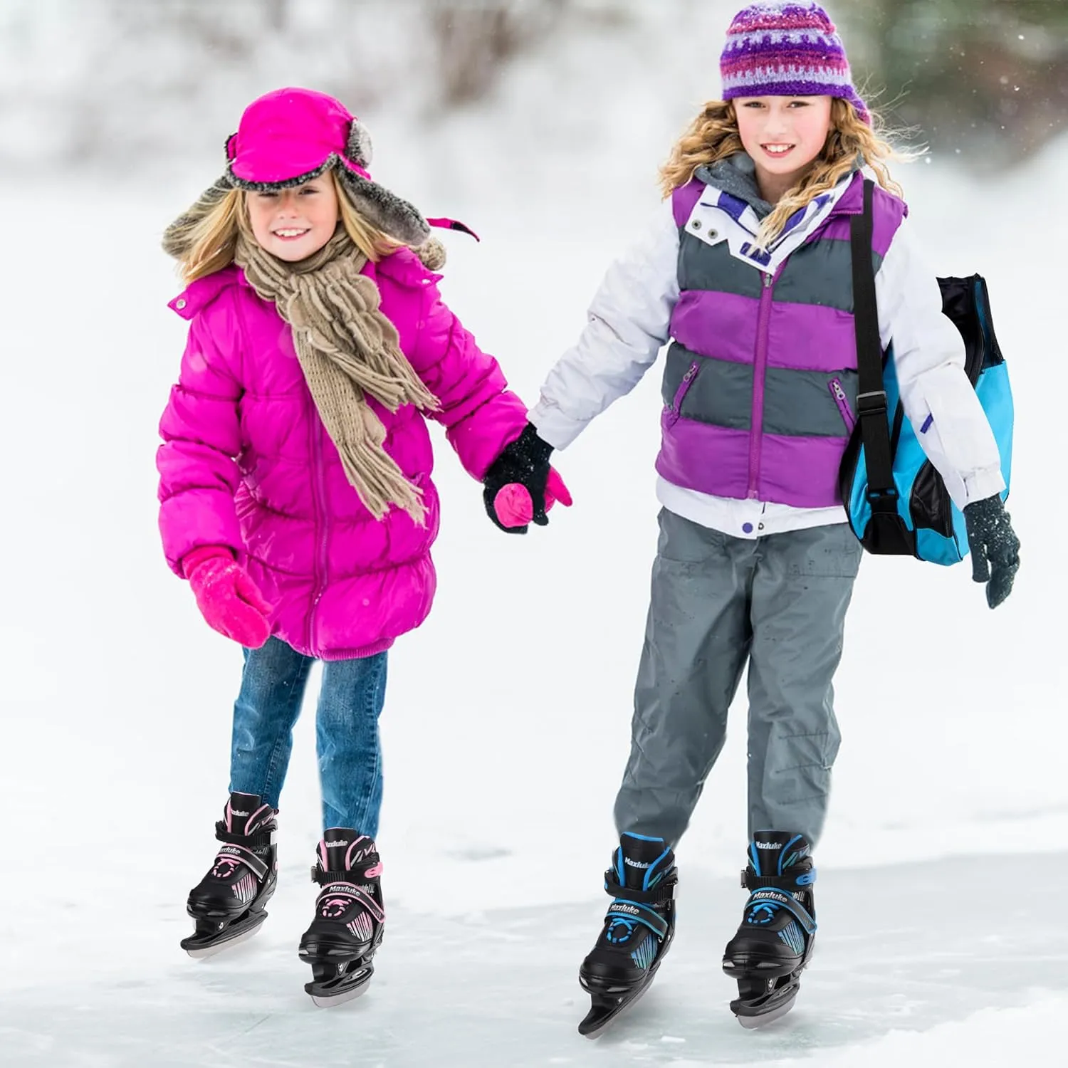 Adjustable Ice Skates for Kids, Boys Ice Hockey Skates for Girls, Toddler, Youth Iceskates with Large Skate Bag, Soft and Comfortable Lining Ice Skating Shoes for Outdoor and Rink