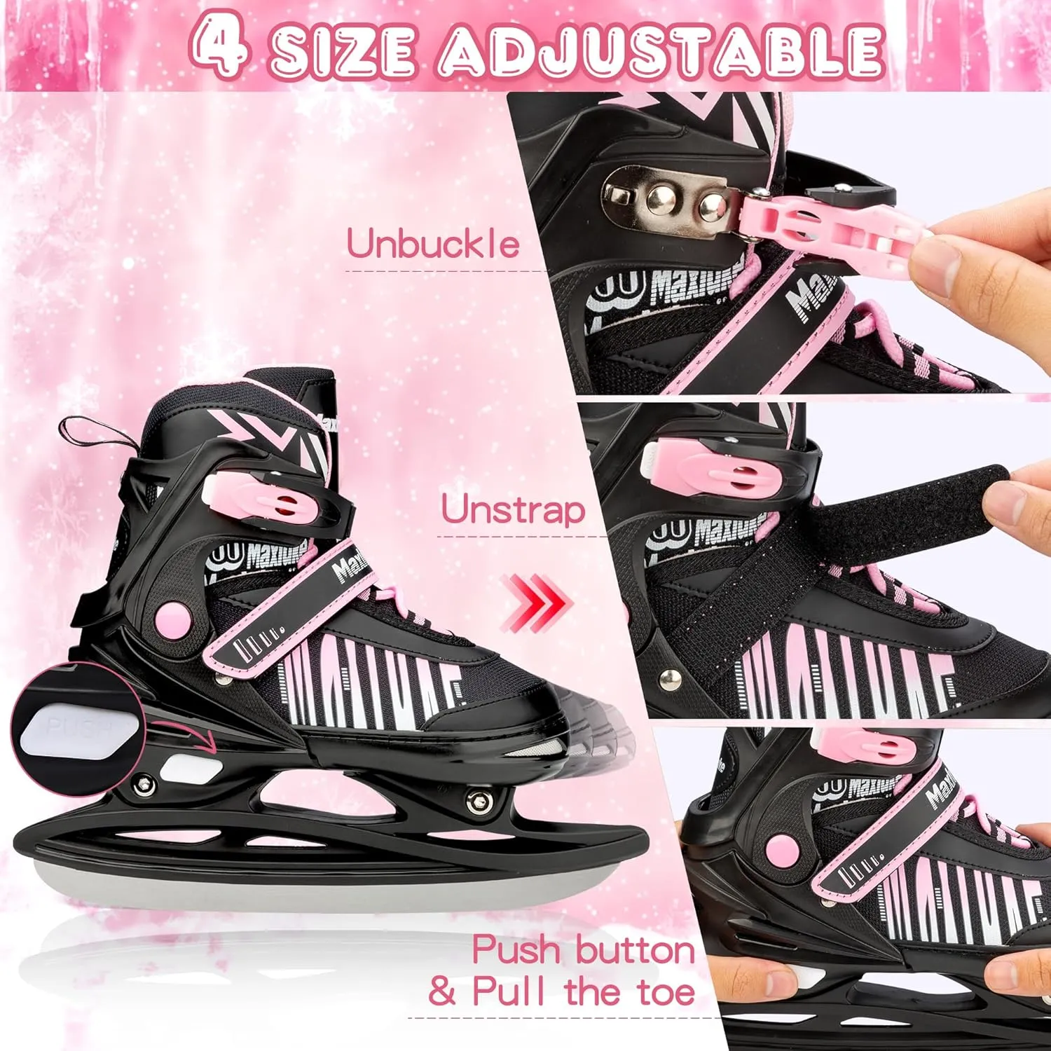 Adjustable Ice Skates for Kids, Boys Ice Hockey Skates for Girls, Toddler, Youth Iceskates with Large Skate Bag, Soft and Comfortable Lining Ice Skating Shoes for Outdoor and Rink