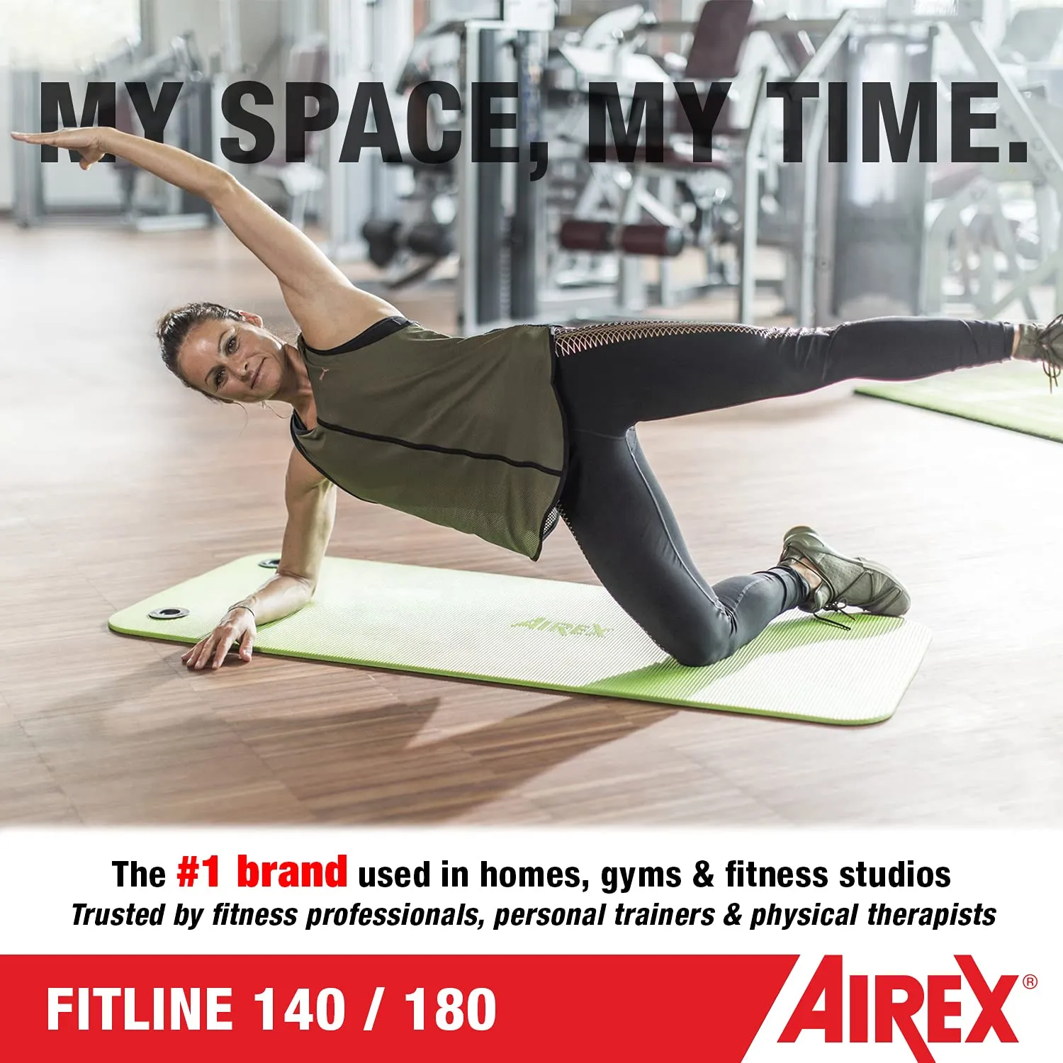 AIREX Fitline 180 Premium Exercise Mat - Home Workout Mat for Rehabilitation, Strength Training, Water Aerobics, Exercise, Fitness, Home Workouts 72" x 23", Aqua, With Hanging Grommets