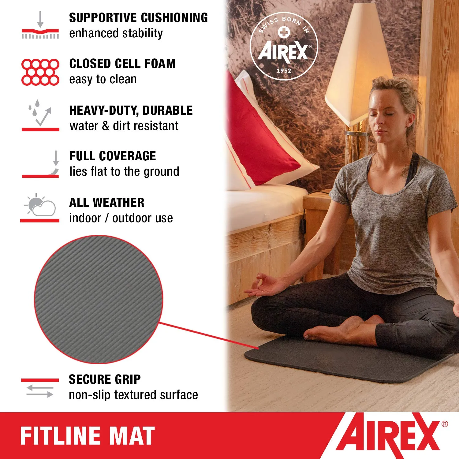 Airex Fitline 180 Workout Exercise Mat for Fitness, Gym Floor, Yoga, Pilates - Pink, 23" x 72" x 0.4"
