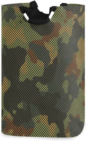 ALAZA Large Laundry Basket Green and Brown Camo Camoflauge Striped Laundry Bag Hamper Collapsible Oxford Cloth Stylish Home Storage Bin with Handles, 22.7 Inch