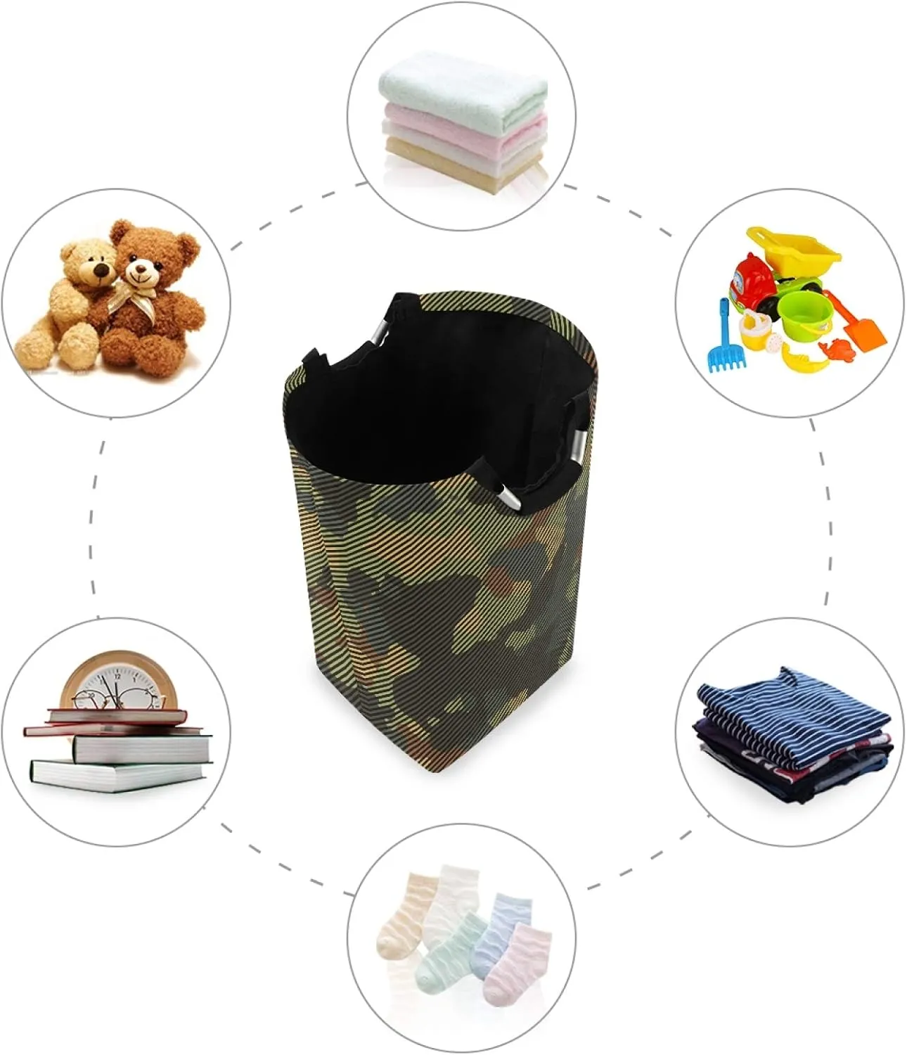 ALAZA Large Laundry Basket Green and Brown Camo Camoflauge Striped Laundry Bag Hamper Collapsible Oxford Cloth Stylish Home Storage Bin with Handles, 22.7 Inch