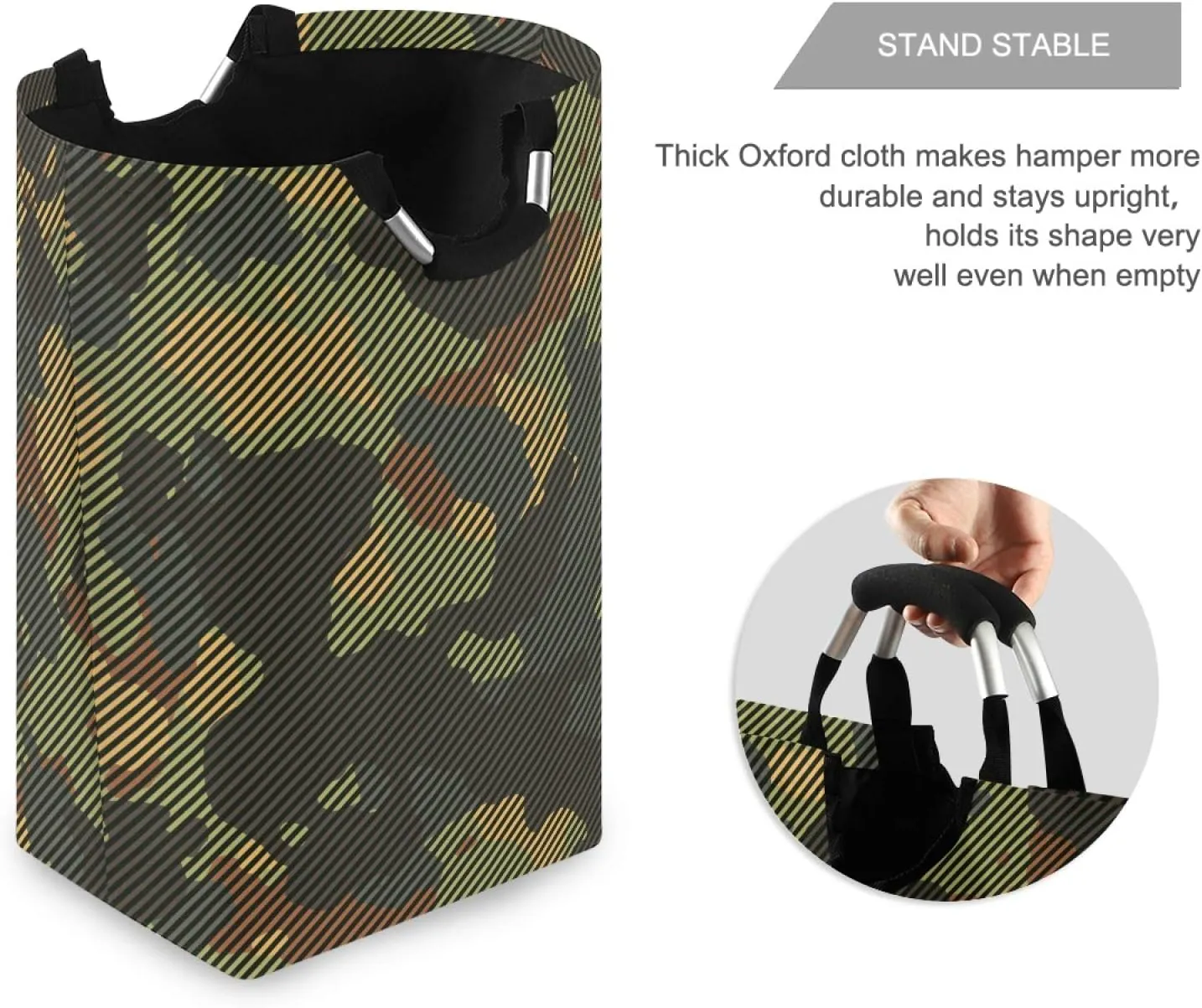 ALAZA Large Laundry Basket Green and Brown Camo Camoflauge Striped Laundry Bag Hamper Collapsible Oxford Cloth Stylish Home Storage Bin with Handles, 22.7 Inch