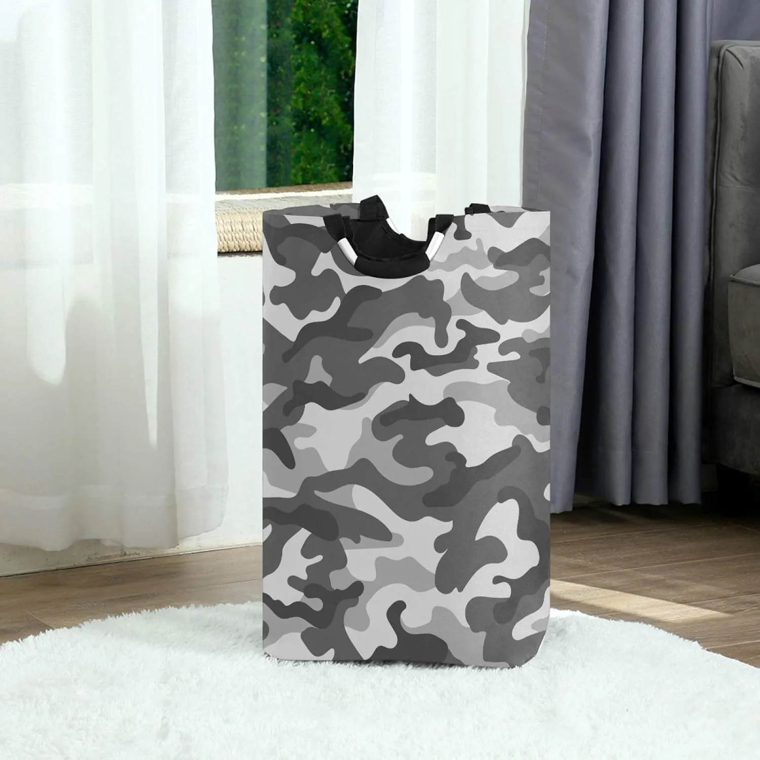 ALAZA Large Laundry Hamper Basket Gray Military Camouflage Laundry Bag Collapsible Oxford Cloth Stylish Home Storage Bin with Handles, 22.7 Inch