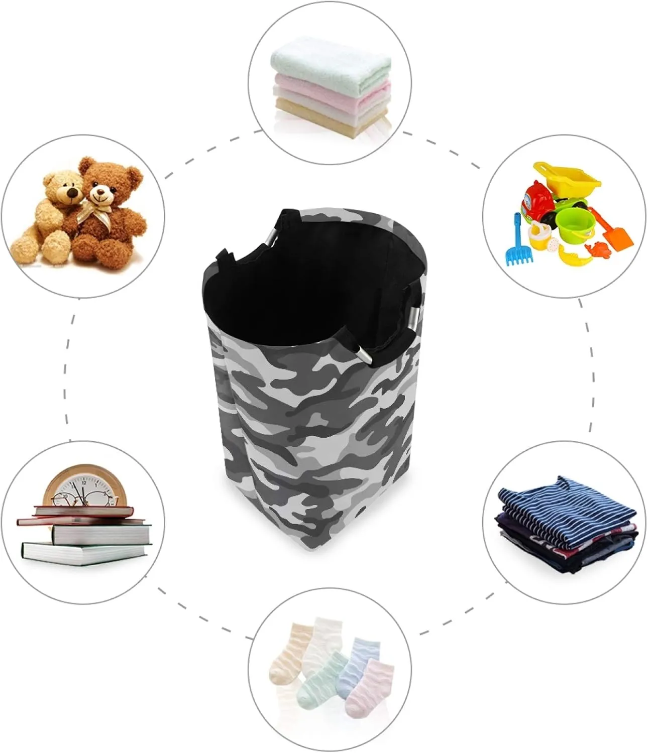 ALAZA Large Laundry Hamper Basket Gray Military Camouflage Laundry Bag Collapsible Oxford Cloth Stylish Home Storage Bin with Handles, 22.7 Inch
