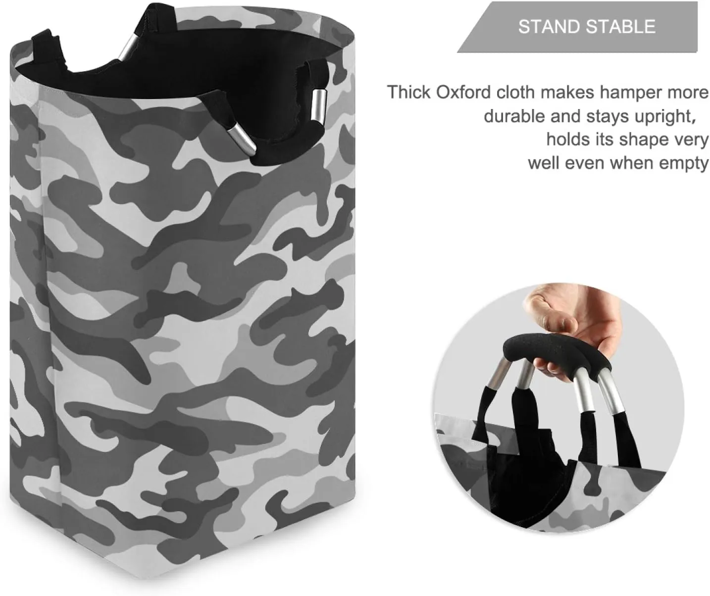 ALAZA Large Laundry Hamper Basket Gray Military Camouflage Laundry Bag Collapsible Oxford Cloth Stylish Home Storage Bin with Handles, 22.7 Inch