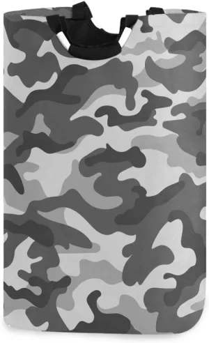 ALAZA Large Laundry Hamper Basket Gray Military Camouflage Laundry Bag Collapsible Oxford Cloth Stylish Home Storage Bin with Handles, 22.7 Inch
