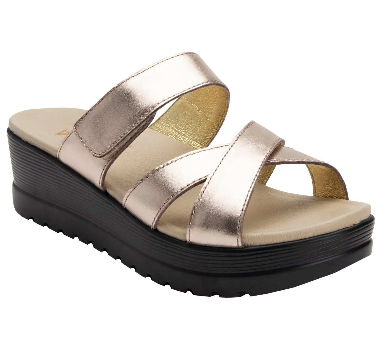 Alegria Rose Gold Mira Womens Adjustable Strap Slide On Sandals MIR-106
