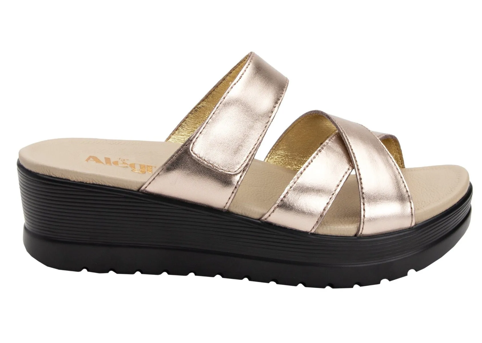 Alegria Rose Gold Mira Womens Adjustable Strap Slide On Sandals MIR-106