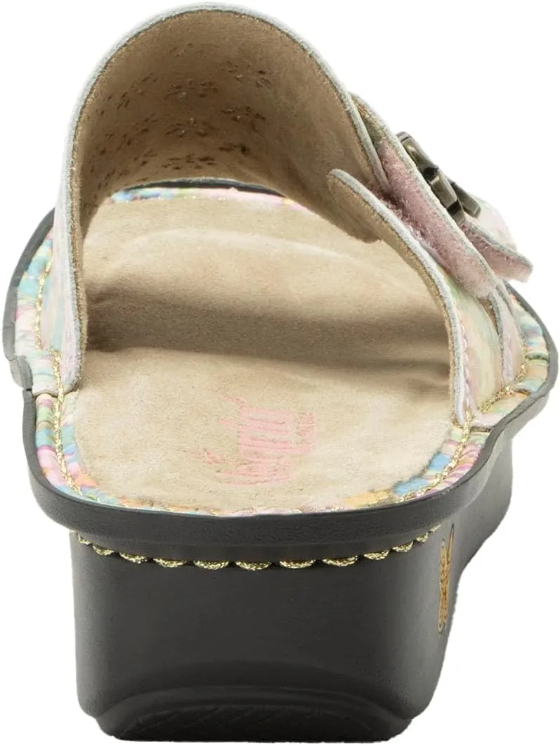 Alegria Womens Julee Triple Adjustable Leather Low Platform Slide Sandal