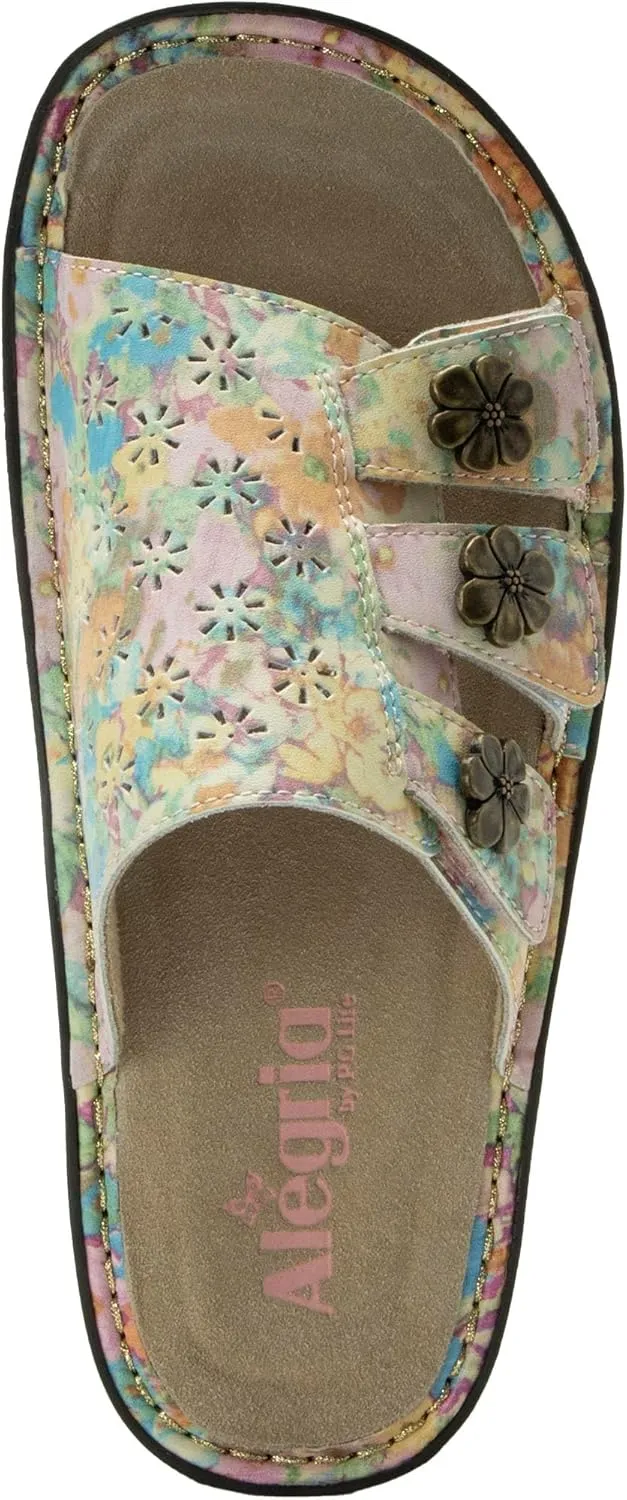 Alegria Womens Julee Triple Adjustable Leather Low Platform Slide Sandal
