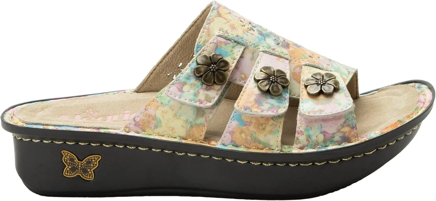 Alegria Womens Julee Triple Adjustable Leather Low Platform Slide Sandal