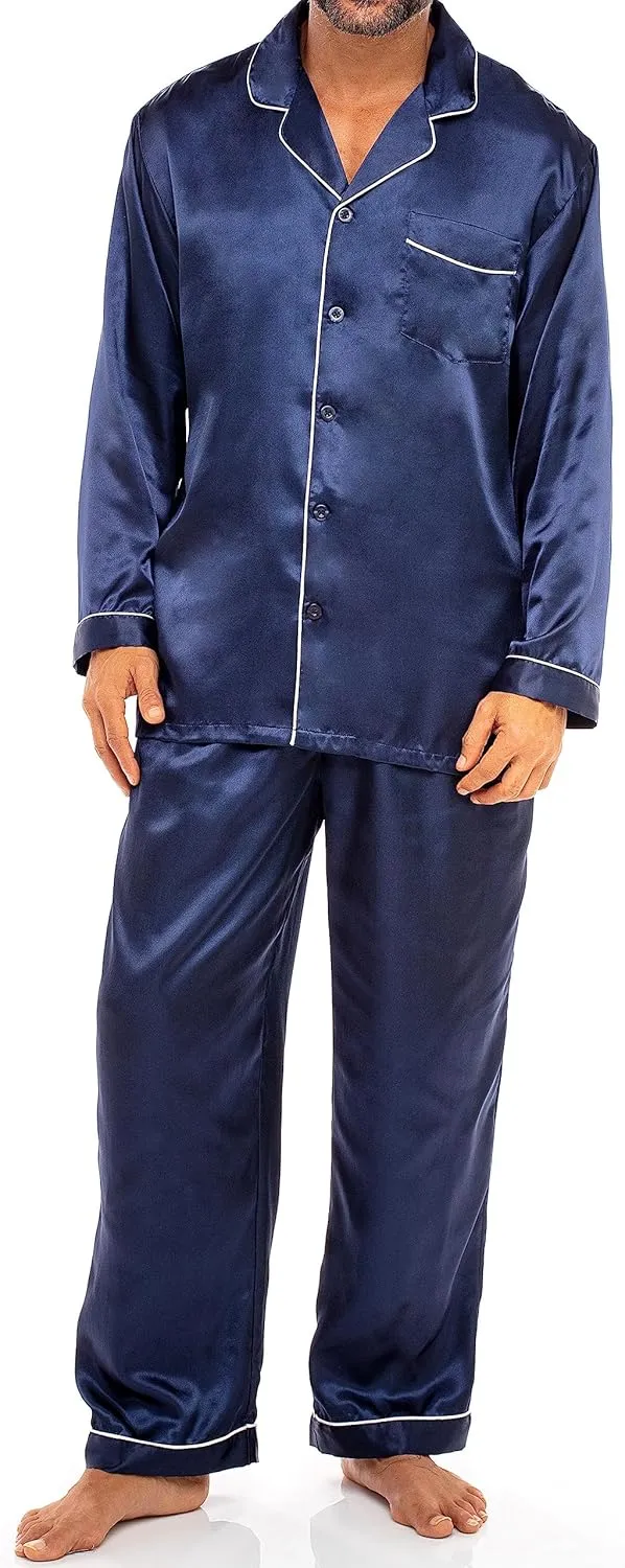 Alexander Del Rossa Mens Satin Pajamas Set, Satin Pajamas for Men, Satin PJ Set Men
