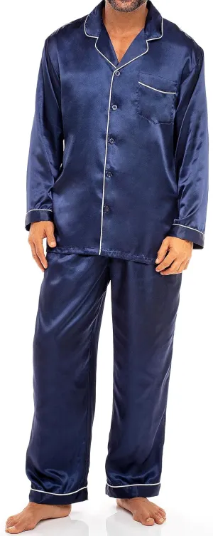 Alexander Del Rossa Mens Satin Pajamas Set, Satin Pajamas for Men, Satin PJ Set Men