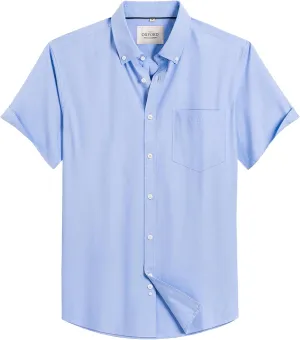 Alimens & Gentle Men's Short Sleeve Oxford Shirt Regular Fit Button Down Collar Shirts with Pocket