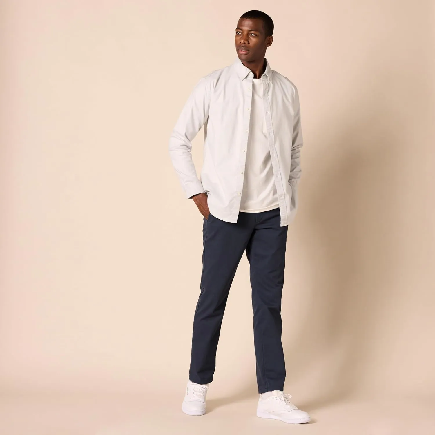 Amazon Essentials Men's Long-Sleeve Regular-Fit Stretch Oxford Shirt (Available in Big & Tall)