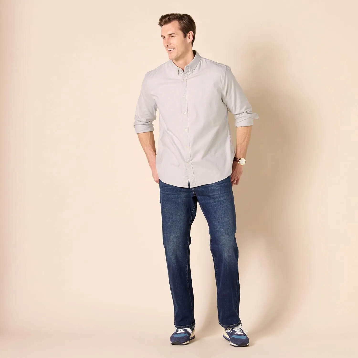 Amazon Essentials Men's Long-Sleeve Regular-Fit Stretch Oxford Shirt (Available in Big & Tall)