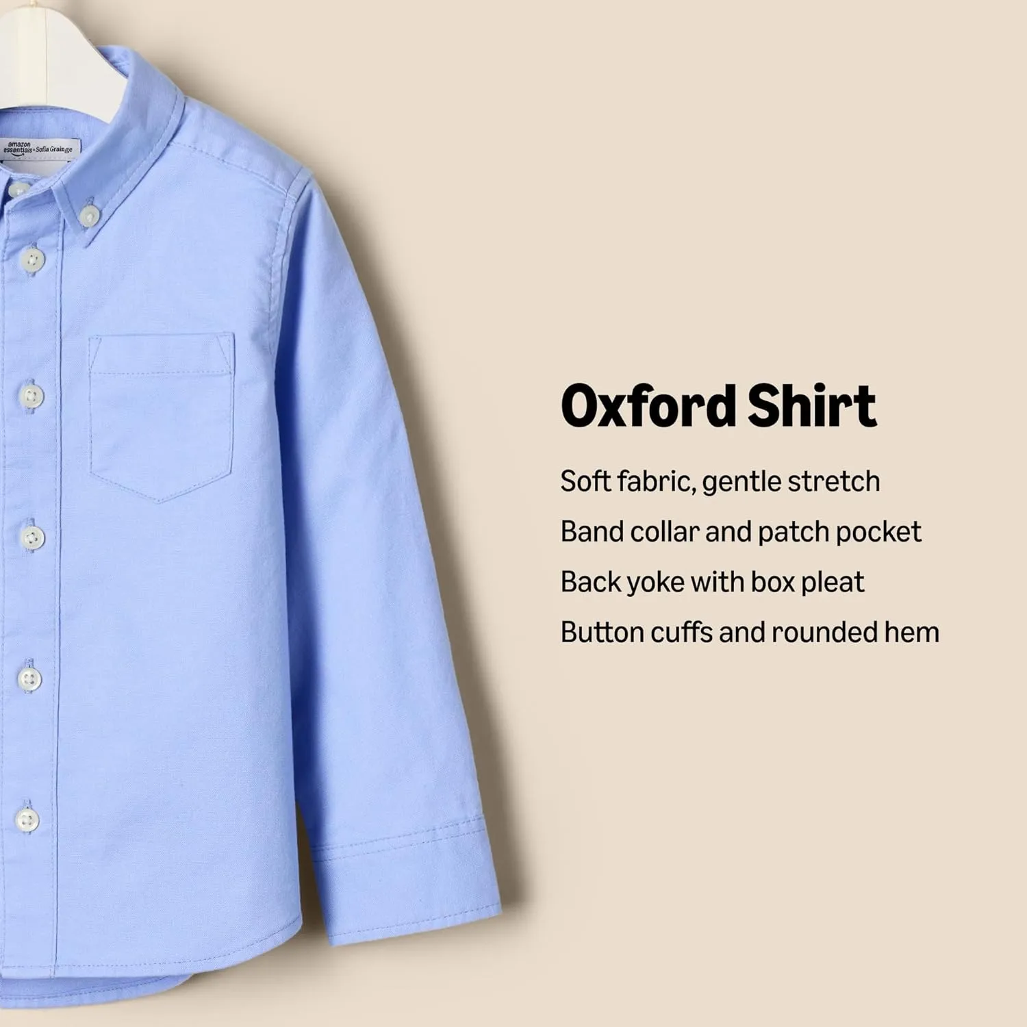 Amazon Essentials x Sofia Grainge Toddlers and Baby Boys' Stretch Oxford Collar Shirt