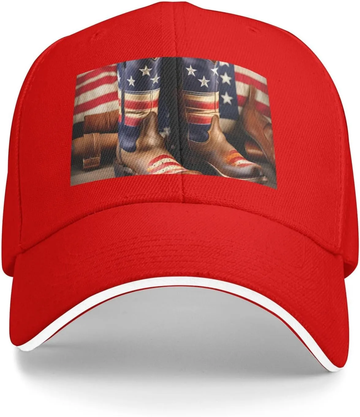 American Flag with Cowboy Boots Print Stylish Baseball Cap for Men,Golf Hat with Adjustable Back,Perfect Accessories for Men