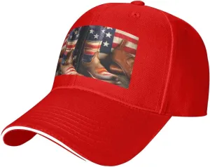 American Flag with Cowboy Boots Print Stylish Baseball Cap for Men,Golf Hat with Adjustable Back,Perfect Accessories for Men