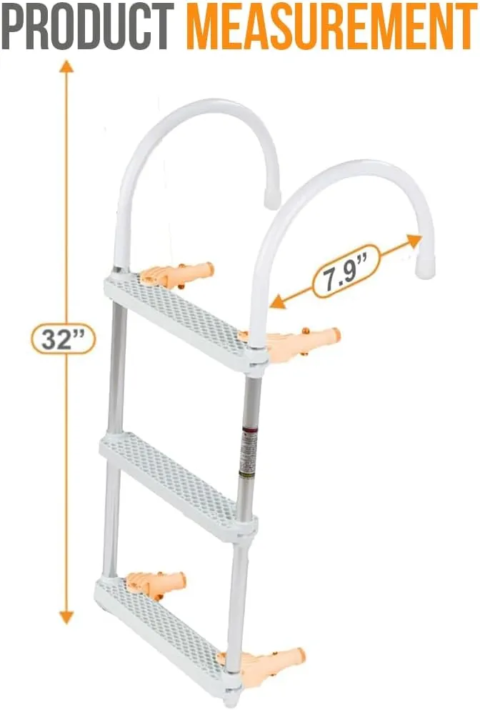 Anchor-Man Folding 3 Step Ladder for Fishing, Heavy-Duty Aluminum Pontoon Boat Ladder With Wide Steps, Ideal for Yacht, Dock, Etc