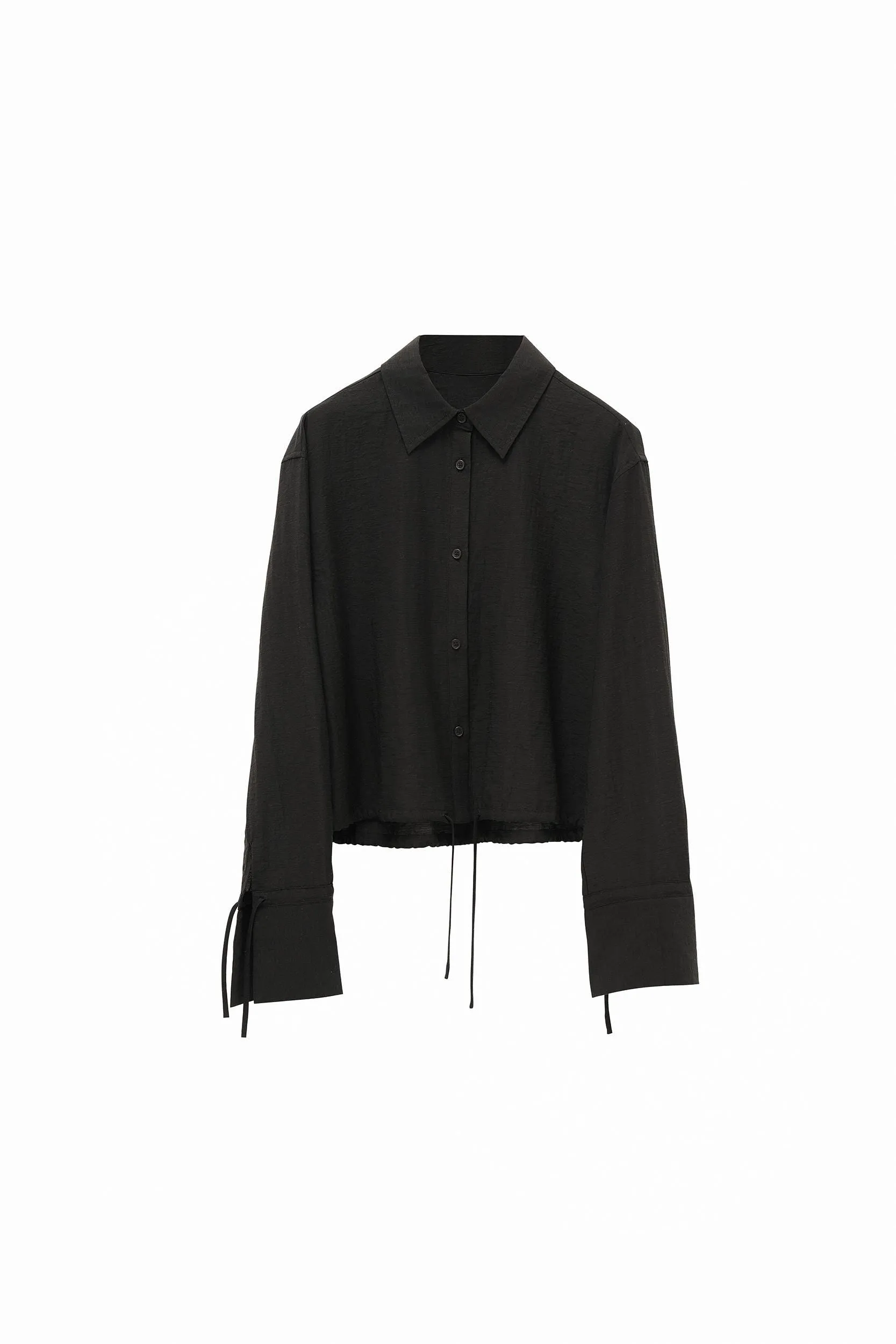 Apricot & Black Linen-Blend Cropped Shirt | Women's Summer Breezy Top with Adjustable Drawstring Hem