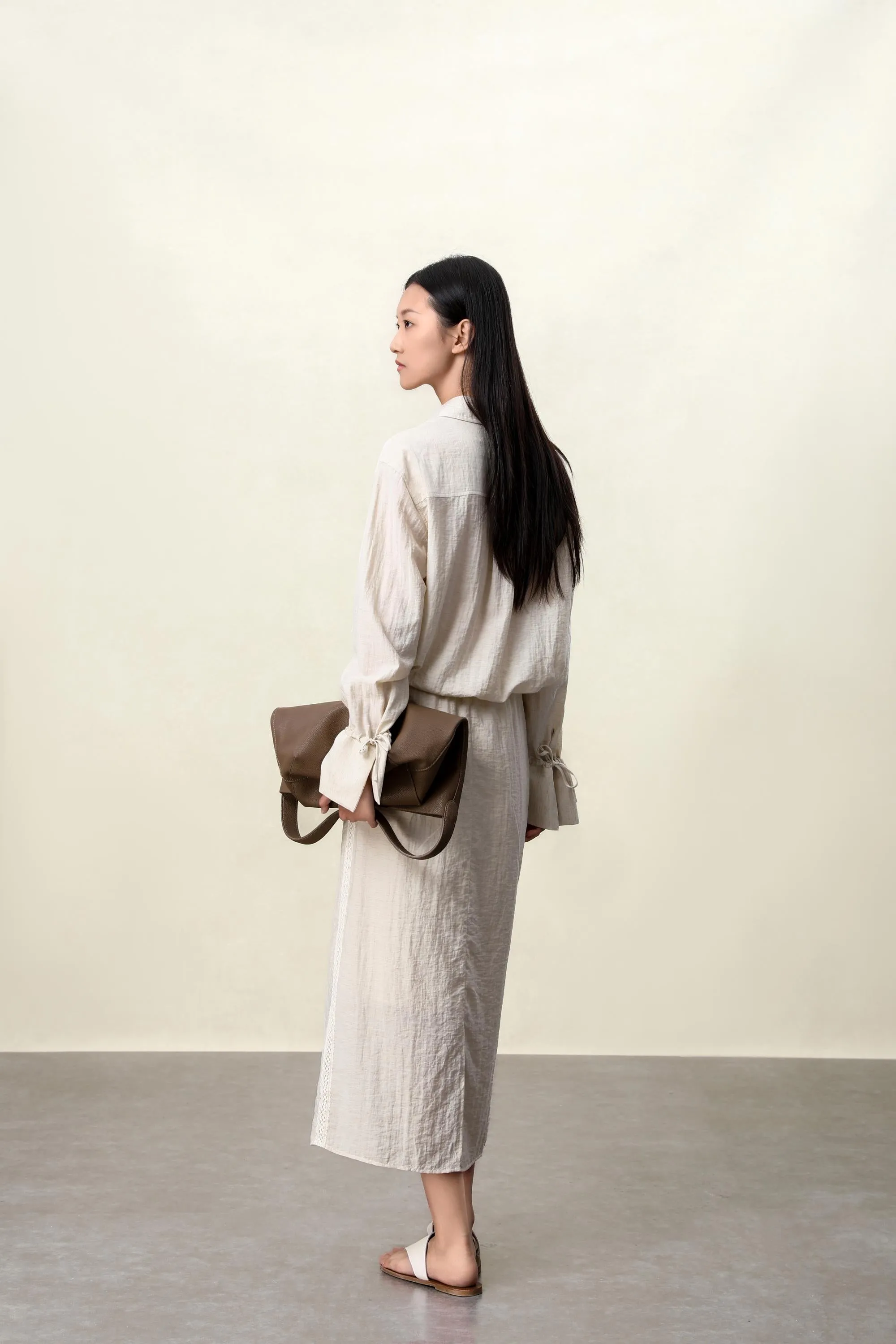 Apricot & Black Linen-Blend Cropped Shirt | Women's Summer Breezy Top with Adjustable Drawstring Hem