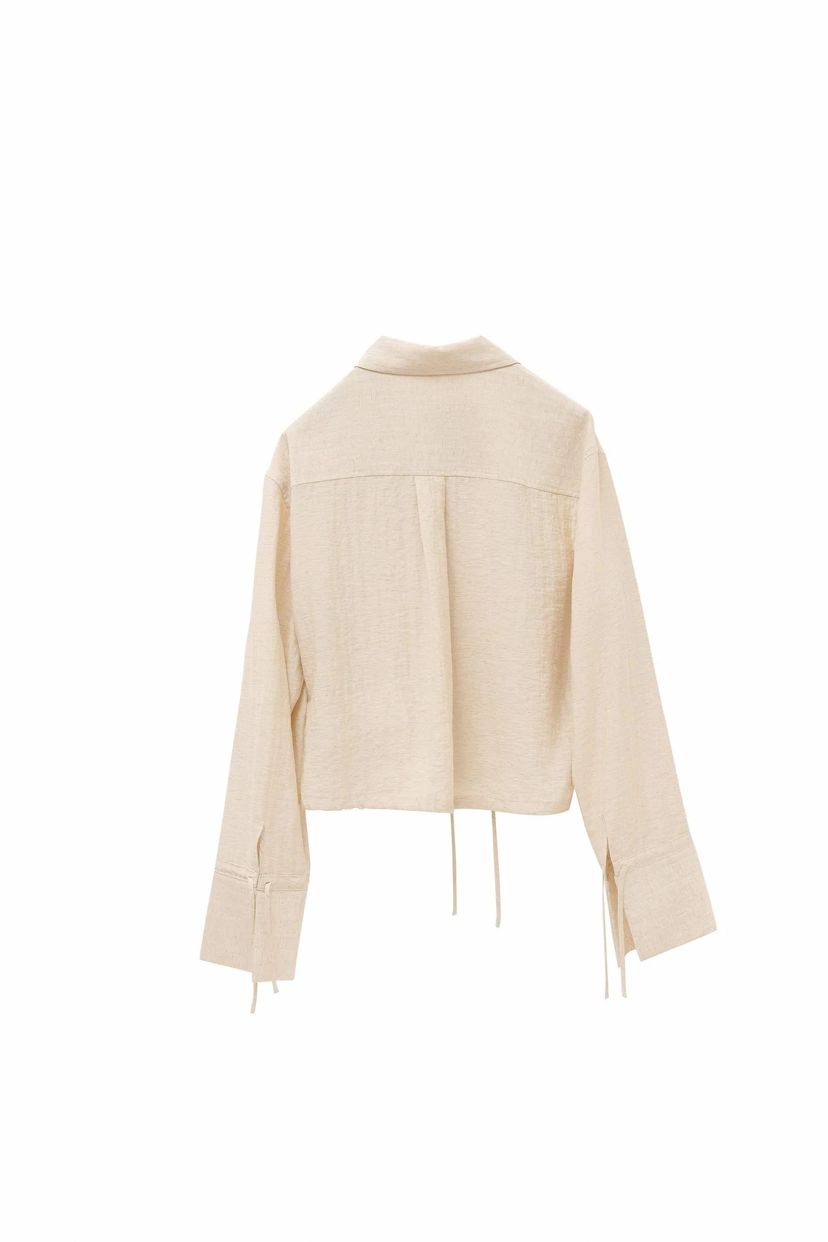 Apricot & Black Linen-Blend Cropped Shirt | Women's Summer Breezy Top with Adjustable Drawstring Hem