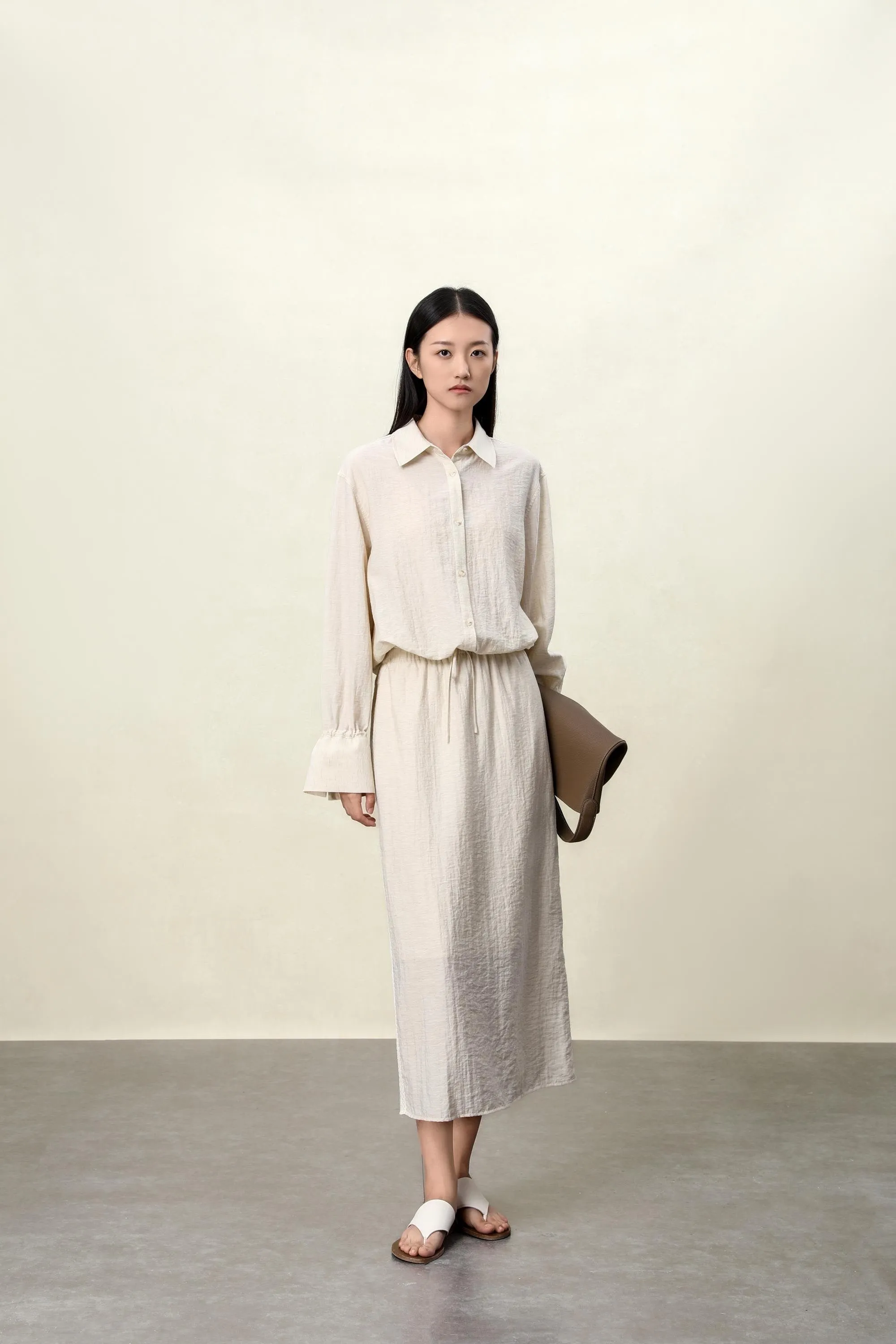Apricot & Black Linen-Blend Cropped Shirt | Women's Summer Breezy Top with Adjustable Drawstring Hem