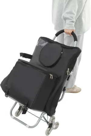 Art Cart with Drawing Storage Bag, Rolling Art Cart with Three-Wheel Design, Folding Wheeled Portable Rolling Chair/Art Cart, Rolling Storage Cart for Mall Shopping, Outdoor Painting (Black)