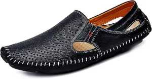 Asifn Mens Leather Driving Loafer Lightweight Slip-on Breathable Walking Boat Shoes Flat Slippers Outdoor Moccasin