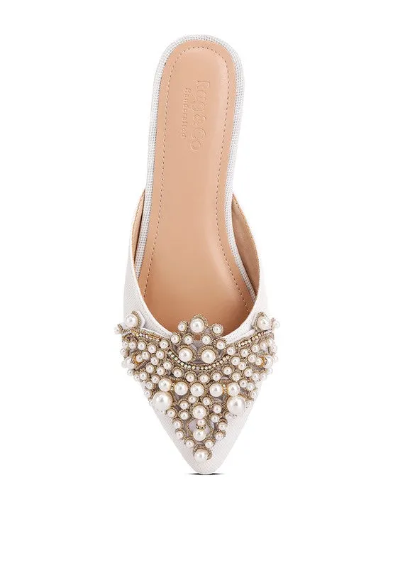 ASTRE Embellished Delicate Pearl Mules