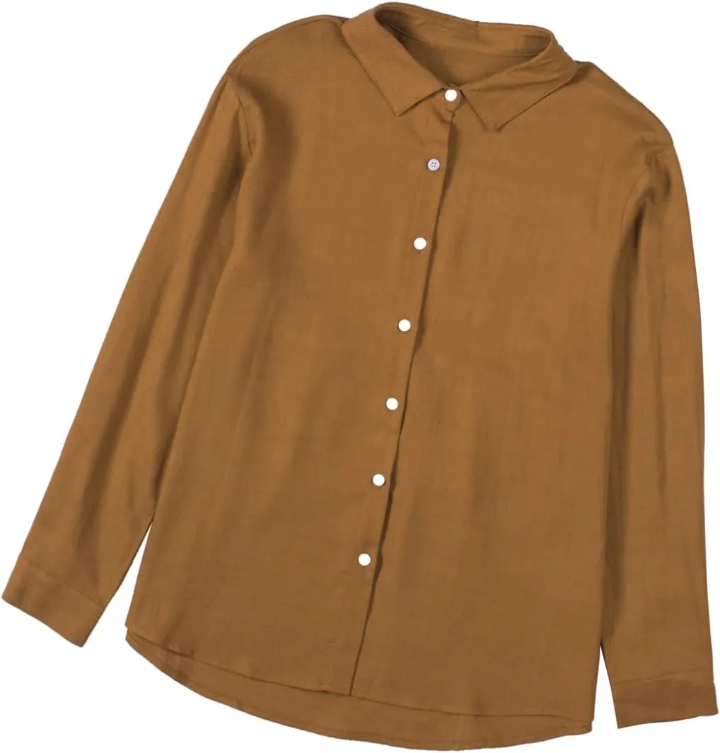 Astylish Womens V Neck Roll up Sleeve Button Down Blouses Tops